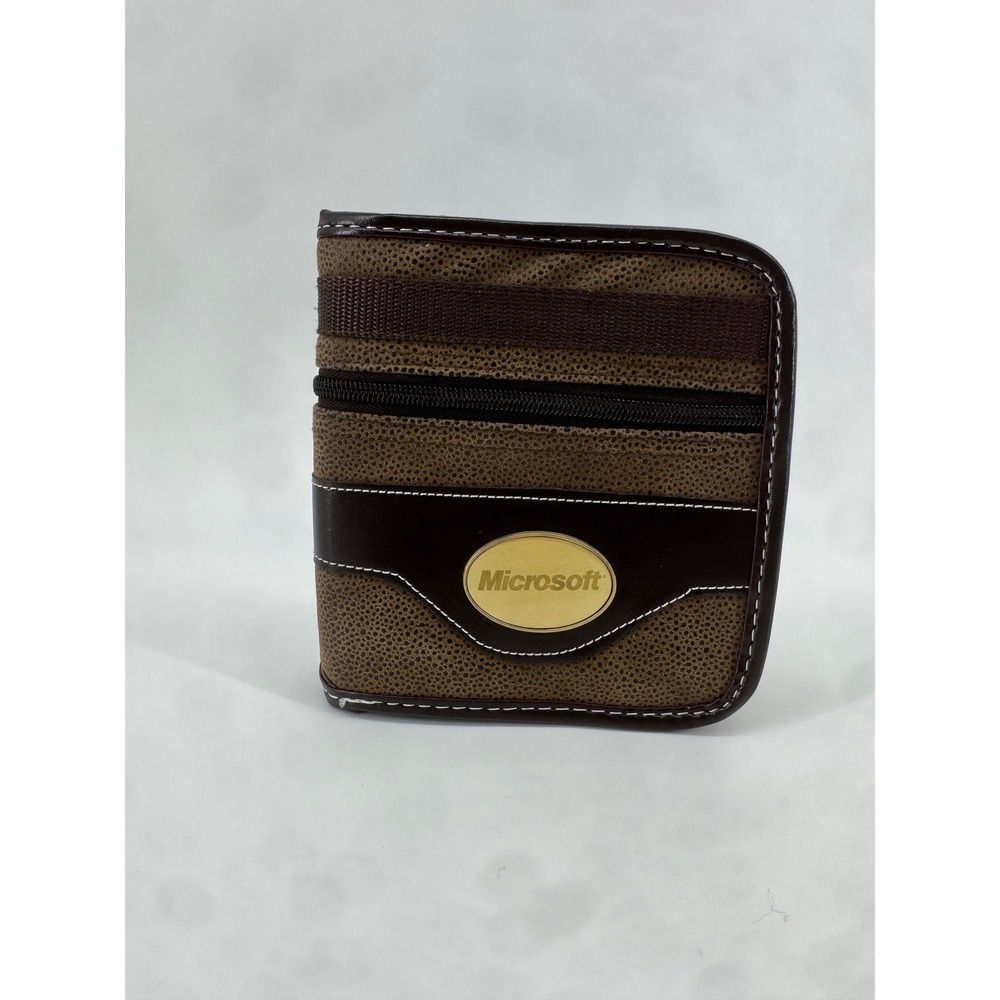 Vintage Microsoft Sovrano Brown Pebbled Zip Travel Wallet Tech Organizer Golf